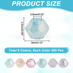 1200 Stück 6 Farben Backfarbe transparente Glasperlenstränge&nbsp;DGLA-AR0001-13