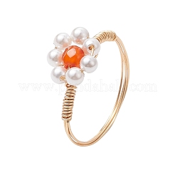 Blume natürliche Amethyst & Achat & grün Aventurin & Tigerauge & Apatit & Shell Perle Fingerringe&nbsp;RJEW-JR00780