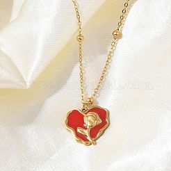 Collier pendentif cœur rouge en émail rose en acier inoxydable 304&nbsp;NJEW-F374-02G