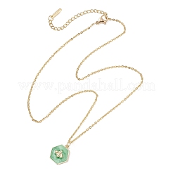 Collane a catena in acciaio inossidabile 304 con ciondolo a forma di esagono verde in ottone smaltato con ape per donna&nbsp;NJEW-JN05994