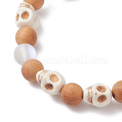 Stretch-Armbänder aus Naturholz mit runden Perlen für Damen&nbsp;BJEW-JB12588