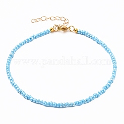 Tobilleras de cuentas de vidrio y cadenas de latón para el tobillo&nbsp;AJEW-AN00315