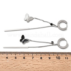 Boucles d'oreilles créoles à pampilles papillon en émail et acier inoxydable 304&nbsp;EJEW-G453-10P