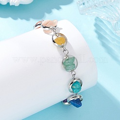 Bracelet à maillons en laiton avec anneaux chakra et perles de pierres précieuses naturelles et synthétiques mélangées&nbsp;BJEW-TA00717-02