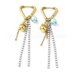 Pendientes de aro de acero inoxidable 304 con micropavé de circonita cúbica transparente y perla de plástico&nbsp;EJEW-D308-05PG