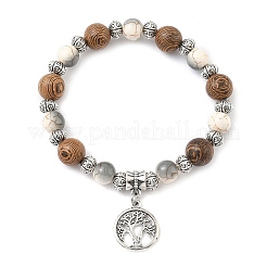 Braccialetti rotondi piatti con ciondolo in lega con albero della vita&nbsp;BJEW-JB12358-01