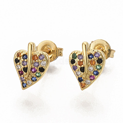Latón micro pavimenta coloridos aretes de circonita cúbica&nbsp;EJEW-S208-030