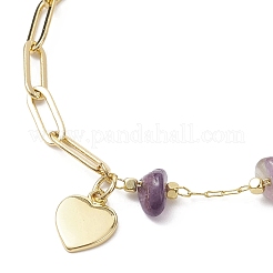 Armbänder aus natürlichen Amethyst-Chip-Perlen und Messing-Büroklammerketten&nbsp;BJEW-JB12715-01