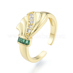 Bague de manchette ouverte feuille de zircone cubique&nbsp;RJEW-N037-037