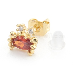 Orecchino a bottone in ottone cubic zirconia&nbsp;EJEW-O106-04G