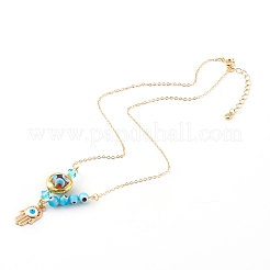 Mano di hamsa smaltata in lega con collane con ciondolo malocchio&nbsp;NJEW-JN03469