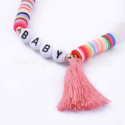 Bracciali elasticizzati fatti a mano in perle di argilla polimerica&nbsp;BJEW-JB05086