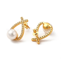 Aretes de latón chapado en rack con micro pavé de circonitas cúbicas&nbsp;EJEW-P221-17G
