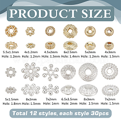 360 Stück 12 Stile Rack-Beschichtung Abstandshalter aus Legierung&nbsp;DIY-PH0023-43