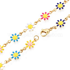 Bracelet chaînes à maillons fleurs en émail&nbsp;BJEW-N019-01