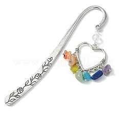 3 Stück 3 Stile Fleur-de-Lis/gewebtes Netz/Herz-Anhänger-Lesezeichen aus Legierung mit Chakra-Edelsteinsplittern&nbsp;AJEW-TA00008