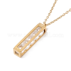 Ciondolo rettangolare con perline di zirconia cubica trasparente e catene in acciaio inossidabile 304 per donna&nbsp;NJEW-P262-05G