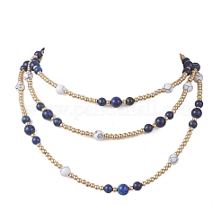 Collane lunghe con perline rotonde in lapislazzuli naturale e howlite sintetica&nbsp;NJEW-JN05907-02