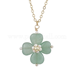 Colliers avec pendentif en forme de trèfle en aventurine verte naturelle&nbsp;NJEW-JN05170-02