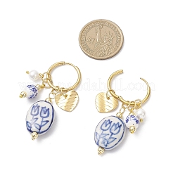 Boucles d'oreilles créoles ovales en acier inoxydable 304 à motif floral&nbsp;EJEW-JE06737-01