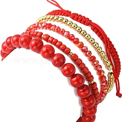 Set di braccialetti elasticizzati con perline in vetro e ottone da 5 pz&nbsp;BJEW-TA00298