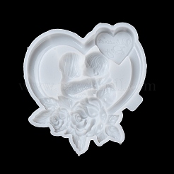 Valentinstag Herz mit Liebenden & Blume DIY Wanddekoration Statue Silikonformen&nbsp;DIY-G096-02