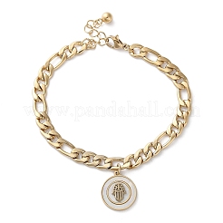 Braccialetti rotondi piatti in acciaio inossidabile 304 con ciondolo a forma di mano di Hamsa&nbsp;BJEW-A036-13G-02