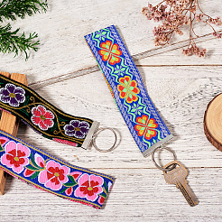Porte-clés en ruban jacquard brodé floral en polyester&nbsp;KEYC-TAC00045