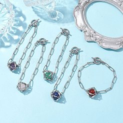 Runde Makramee-Beutelarmbänder mit gemischten Edelsteingliedern&nbsp;BJEW-JB10275