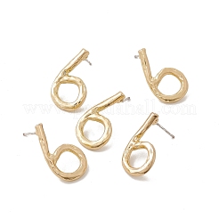 Orecchini a bottone con numero in ottone con 925 spilla in argento sterling da donna&nbsp;EJEW-A077-01F