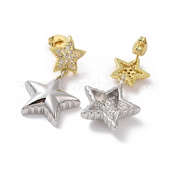 Orecchini pendenti con micro pavé di zirconi trasparenti in ottone bicolore&nbsp;EJEW-M243-01B-GP