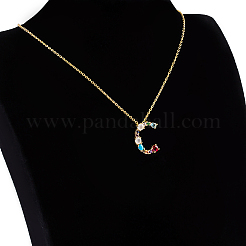 Collane con pendenti iniziali in micro pavè di zirconi cubici in ottone dorato&nbsp;NJEW-S069-JN002-C
