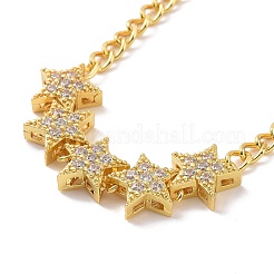 Collana con pendente a stella in zirconi cubici trasparenti con catene barbazzale in ottone da donna&nbsp;NJEW-E042-01G