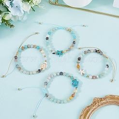 4 stücke 4 stil natürliche blume amazonit runde perlen geflochtene perlen armbänder sets&nbsp;BJEW-SC0001-51