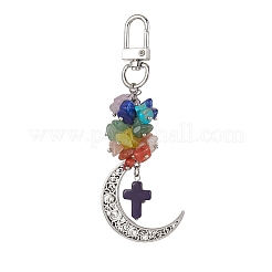 Anhängerdekoration mit natürlichen und synthetischen Edelsteinsplittern und Kreuz&nbsp;HJEW-TA00086