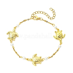 Braccialetti a maglie in acciaio inossidabile 304 e perle di conchiglia rotonde&nbsp;BJEW-JB13977-01