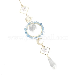 Anello sole-luna in ottone e schegge di acquamarina naturale&nbsp;HJEW-JM05027-01