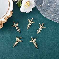 5 pièces en laiton micro pavé pendentifs en zircone cubique claire&nbsp;ZIRC-SZ0003-21