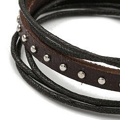 Bracelet multi-brins tressé en cuir PU réglable et cordons cirés&nbsp;BJEW-F468-07