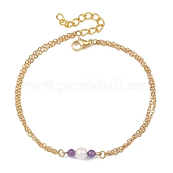 Bracelets de cheville en perles de coquillage rondes blanches et perles d'améthyste naturelle&nbsp;AJEW-AN00835-01