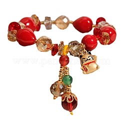Bracelets à breloques en alliage de verre en forme de larme et de chat porte-bonheur&nbsp;FS-WG2F667-01