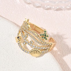 Anillos abiertos de latón con micro pavé de circonita cúbica&nbsp;CU-CBAEC29-04G
