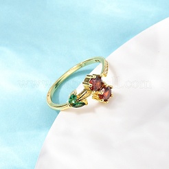 Bague de manchette ouverte fleur de zircone cubique colorée&nbsp;RJEW-F135-07G