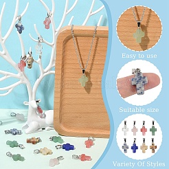 20 pendentif croix en verre de quartz cerise/quartz rose naturel/aventurine verte/agate folle/unakite/cristal de quartz/jaspe à pois bleus&nbsp;G-YW0002-28