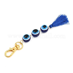 Decorazioni pendenti con perline rotonde in resina e nappe in poliestere contro il malocchio&nbsp;HJEW-JM04164-03