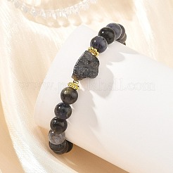 Elastische Armbänder aus natürlichem Iolith und Messingperlen für Damen&nbsp;BJEW-JB14446