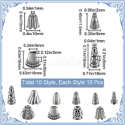 100 pièce 10 styles de cône de perles en alliage de style tibétain&nbsp;FIND-SP0001-69