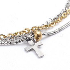 304 Edelstahl 3-Strang Kettenarmbänder&nbsp;BJEW-L673-018-GP