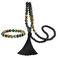 Rosenkranz-Sets mit runden Perlenquastenanhängern und Armbändern aus Glas&nbsp;FS-WGB975F-03