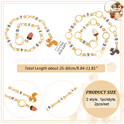 2 Stück 2-teilige Herbst-Acrylperlen-Strickreihen-Zählketten mit Legierungs-Emanel-Eichhörnchen-Eichel&nbsp;HJEW-AB00690